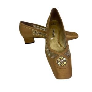 J‎ Renee Women Gold Sequins Mesh Block Heel Pumps Shoes 8M